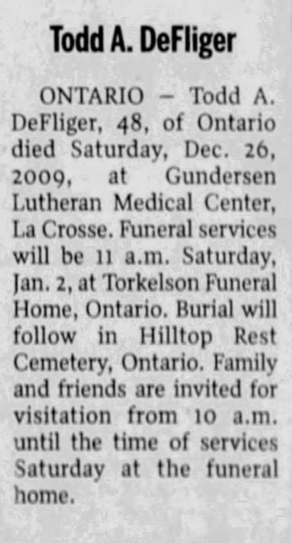 Obituary for Todd A. DeFliger (Aged 48)